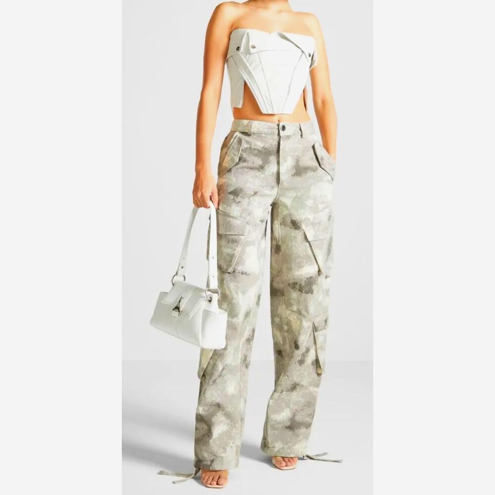 Maniere De Voir Camo Cargo Pants Jeans US 8 High Waisted Wide Leg Streetwear Y2K